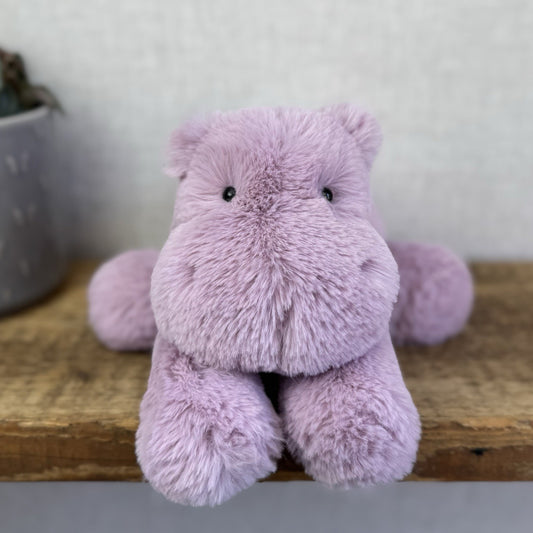 Jellycat Medium Smudge Hippo - Lilac Laying Hippo Beanie Plush Retired New 14”