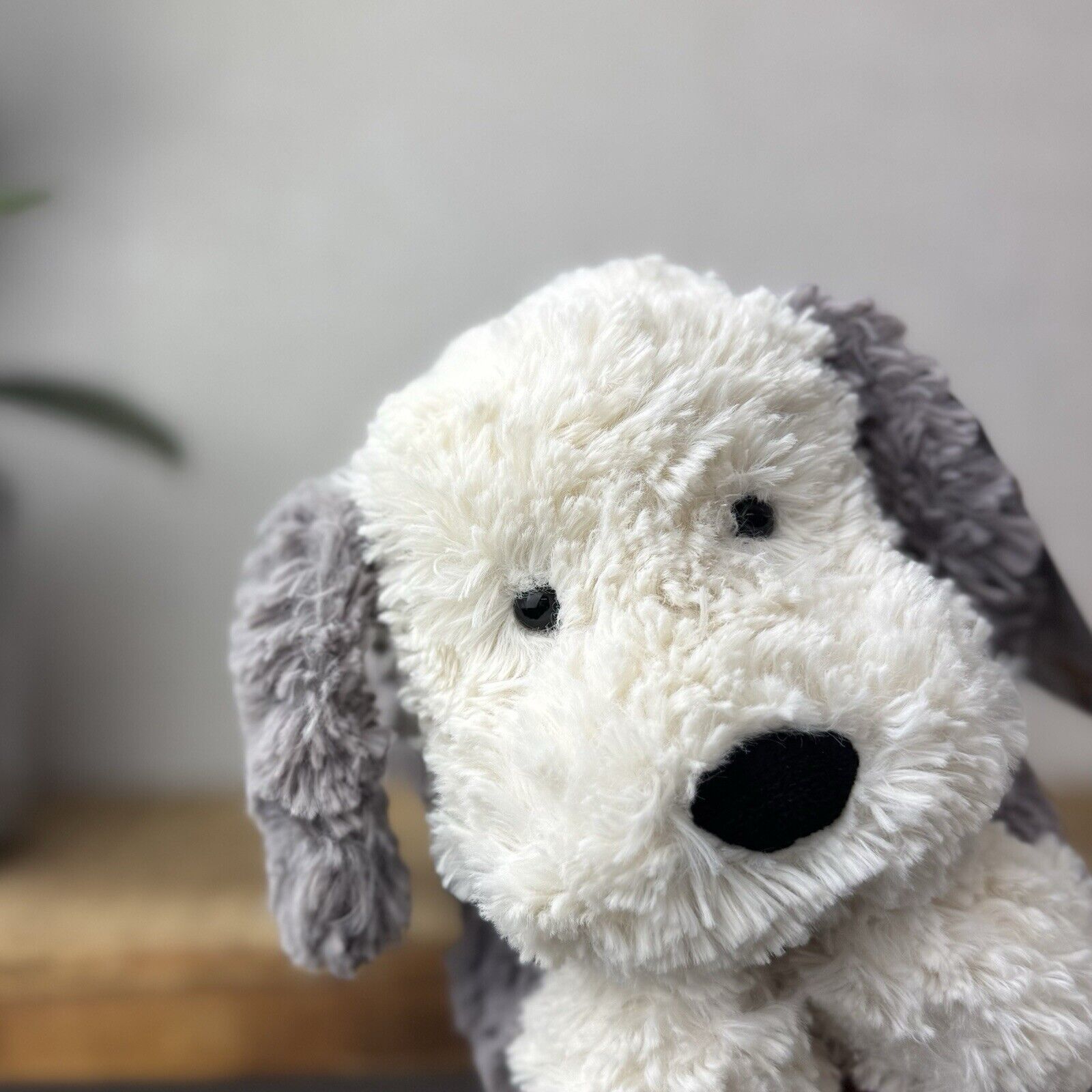 Jellycat Tumblie Sheepdog Grey & White Puppy Dog Soft Toy Plush - Laying Dog 12"