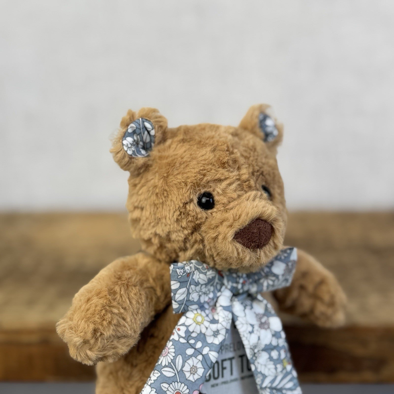 Custom/Bespoke Tiny Bartholemew Bear - Ditsy Grey Floral Made With Liberty