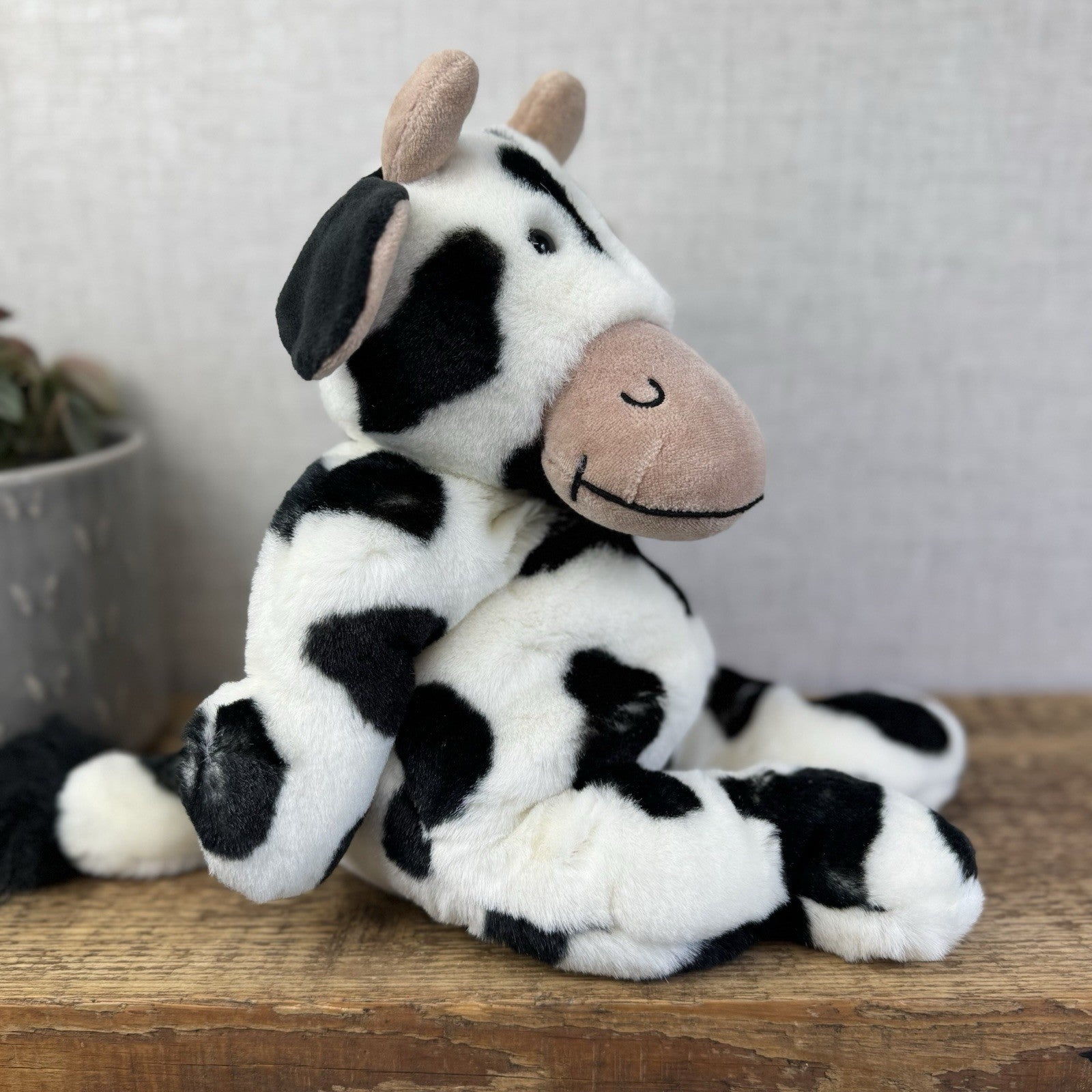 Jellycat Medium Squidgy Black & White Cow - Beanie Cow Vintage Rare With Tags