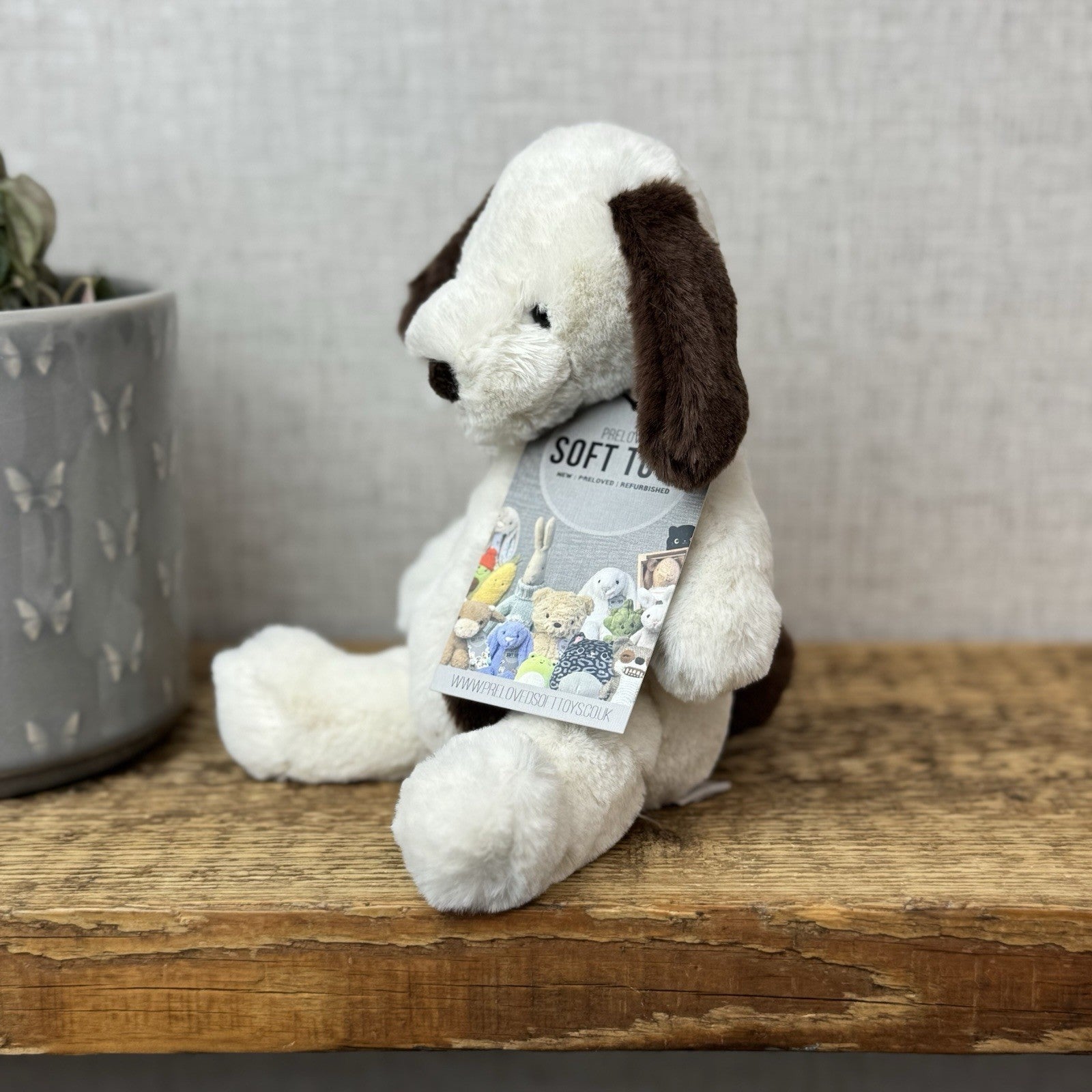 Jellycat Small Puffles Dog -Super Soft White & Brown Retired Puppy Beanie 8”