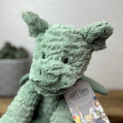 Jellycat Fuddlewuddle Dragon - Green/sage Dragon Textured Beanie Soft Toy 9"