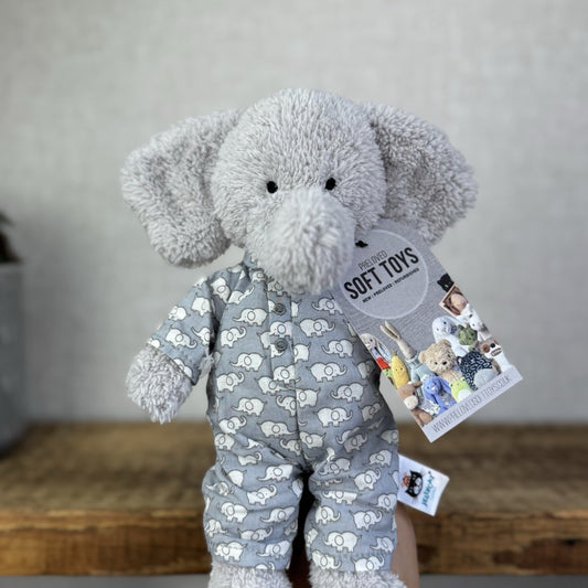Jellycat Bedtime Elephant - Small Elephant Beanie In Pjamas Plush Retired 8”