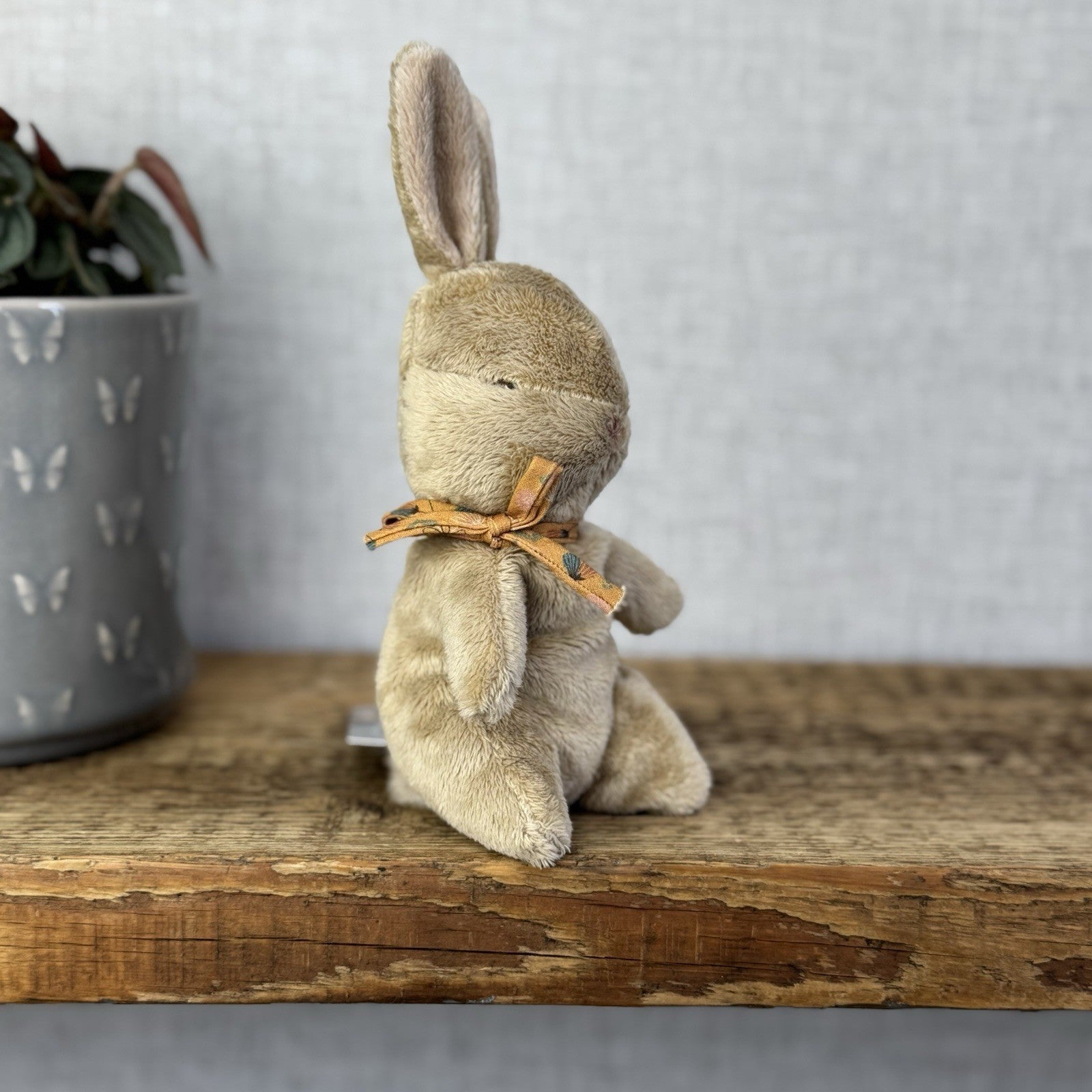 Maileg My First Bunny Ochre - Mini Brown Beanbag Bunny Rabbit Yellow Bow 8"