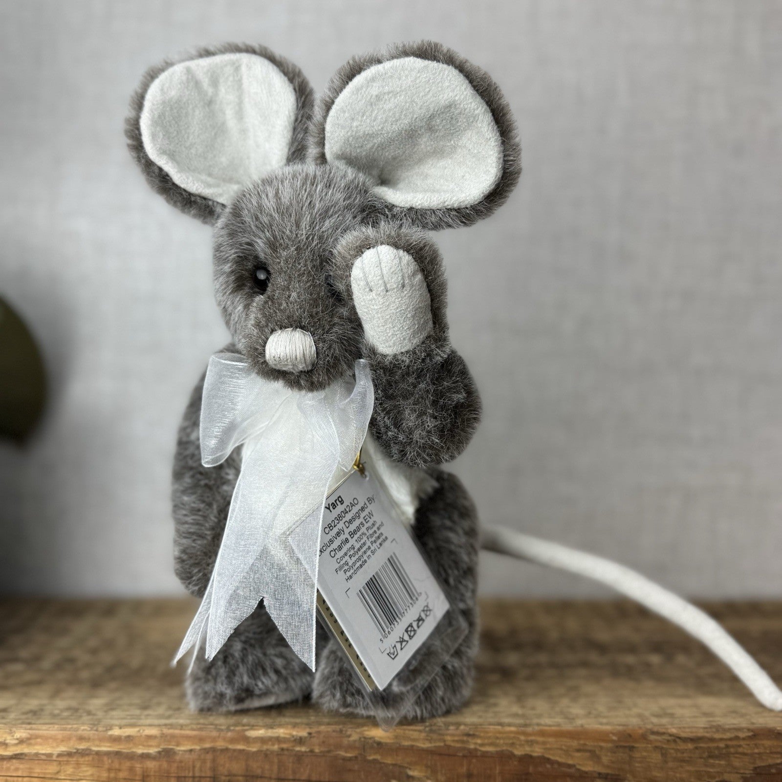 Charlie Bear Yarg Mouse - Small Mouse Charlie Bear 5 Way Jointed With Bow & Tag