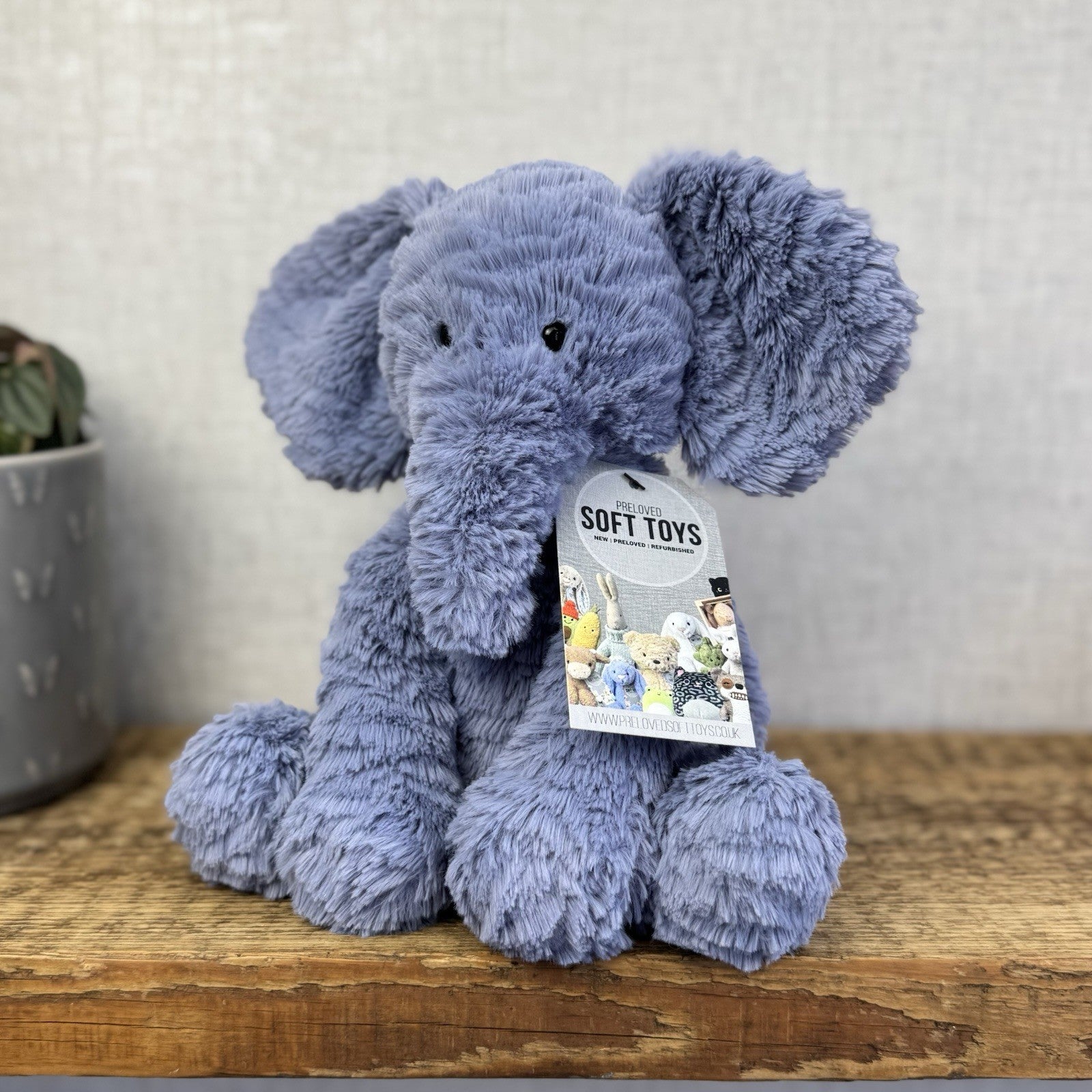 Jellycat Medium Fuddlewuddle Elephant Blue - Blue Sitting Ele Retired 8" (#2)
