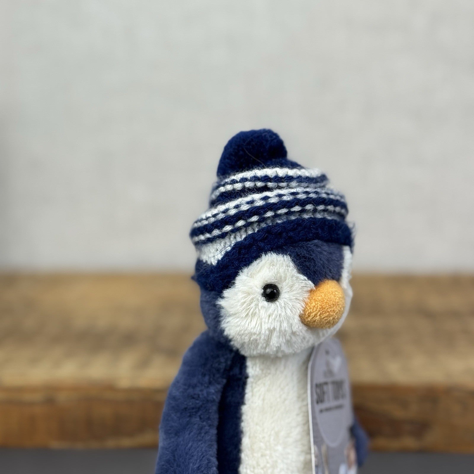 Jellycat Small Bashful Navy Bobble Hat Penguin - Blue Penguin Stripe Hat 8”
