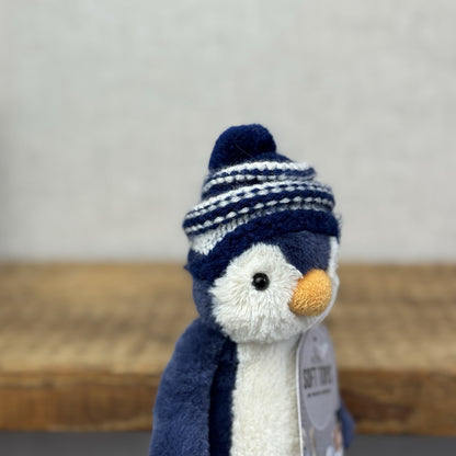 Jellycat Small Bashful Navy Bobble Hat Penguin - Blue Penguin Stripe Hat 8”
