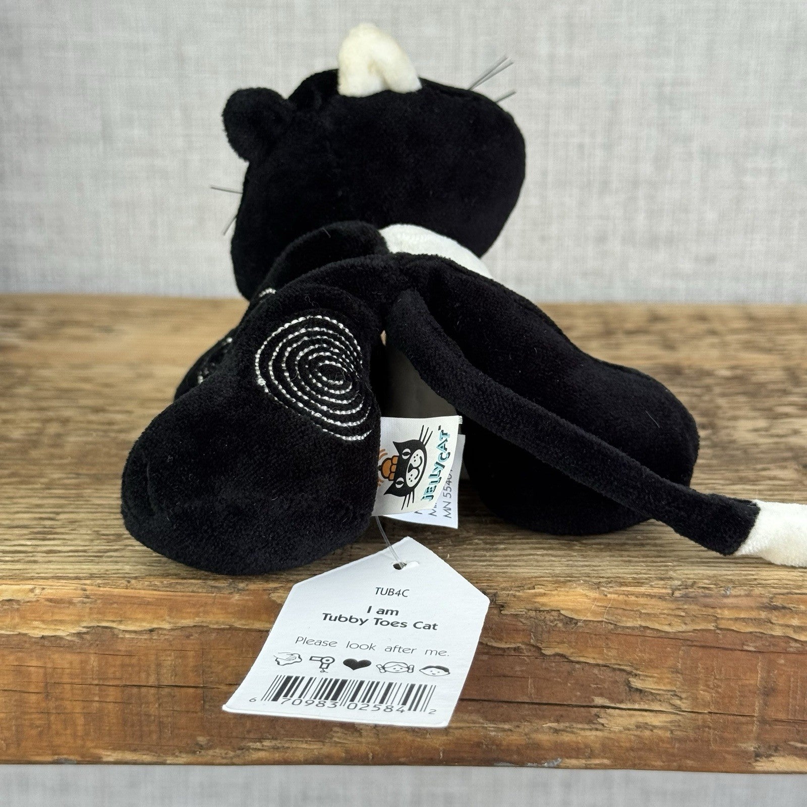 Jellycat Tubby Toes Cat - Vintage Black & White Cat Soft Toy Beanie Mini 4”