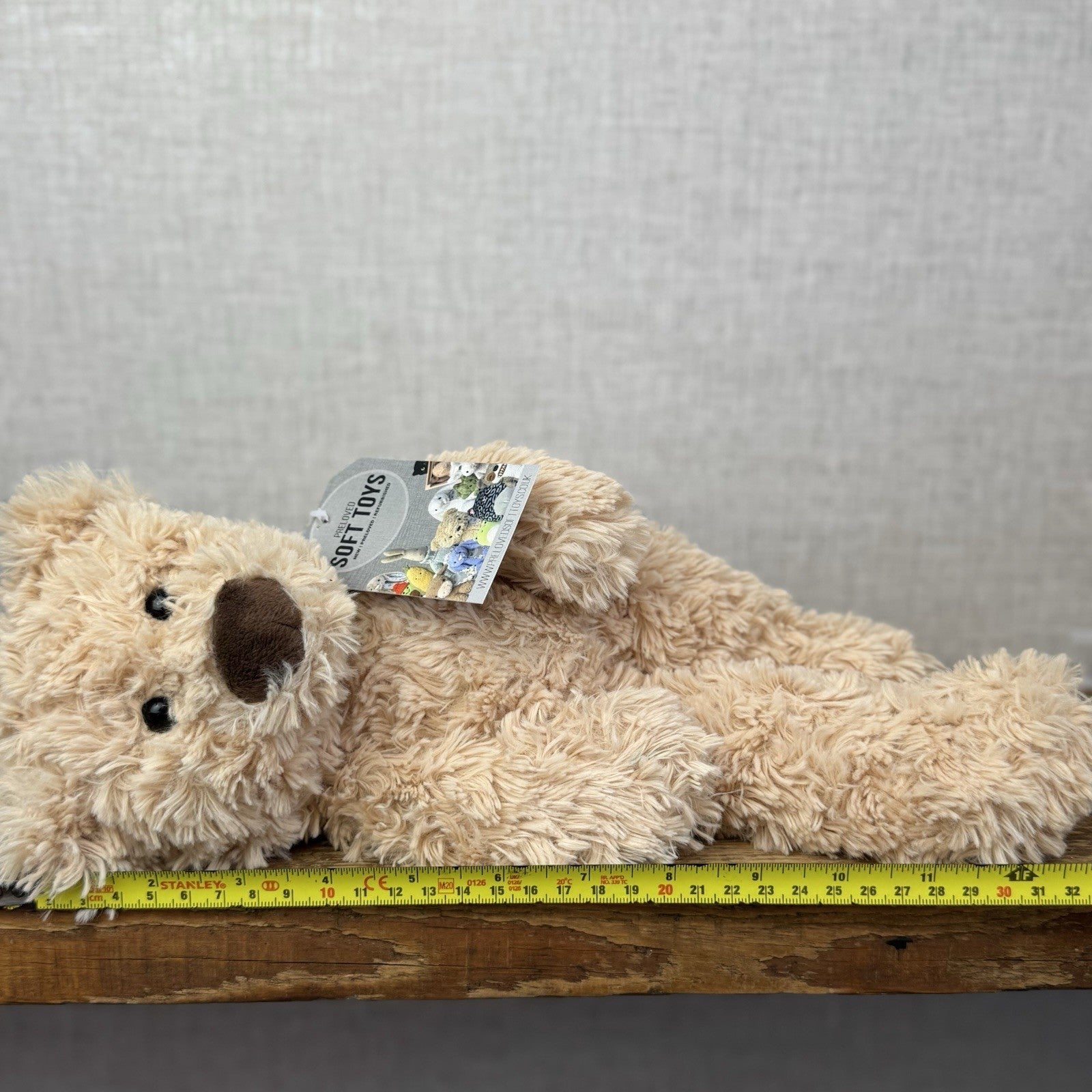 Laura Ashley Bear Plushie Soft Toy - Textured Light Gold Floppy Beanie Bear 14"