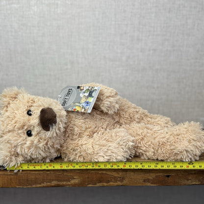 Laura Ashley Bear Plushie Soft Toy - Textured Light Gold Floppy Beanie Bear 14"