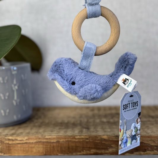 Jellycat Wooden Wilbur Whale Teething Ring - Small Whale Rattle Teether Toy Baby