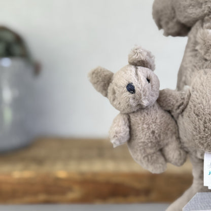 Jellycat Small Kara Kangaroo - Small Grey Kangeroo & Baby Joey 9" Rare
