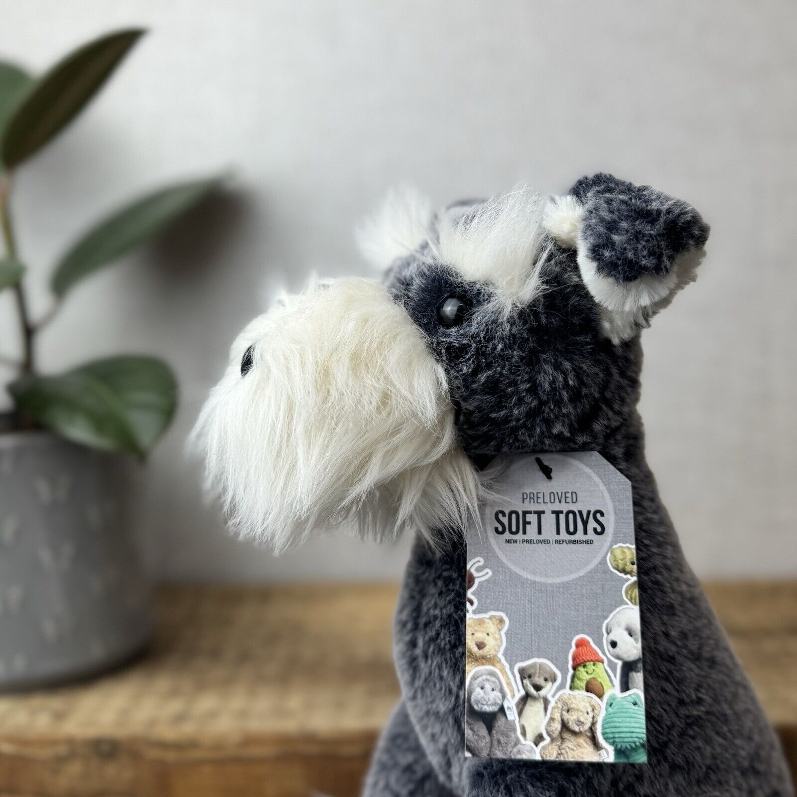 Jellycat Lawrence Schanuzer - Grey Sitting Fluffy Schnauzer Dog Beanie Soft Toy