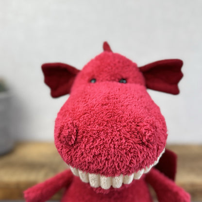 Jellycat Medium Toothy Dragon- Large Red Winged Dragon Smiling Rare Retired 16”