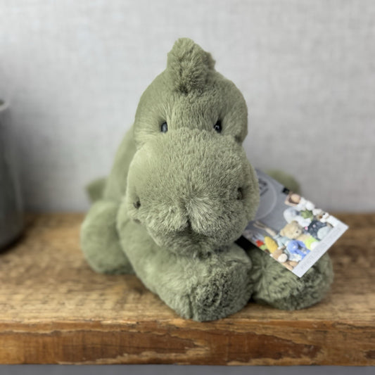 Jellycat Medium Huggady Dinosaur- Floppy Green Dino Soft Toy Retired 10" (#3)