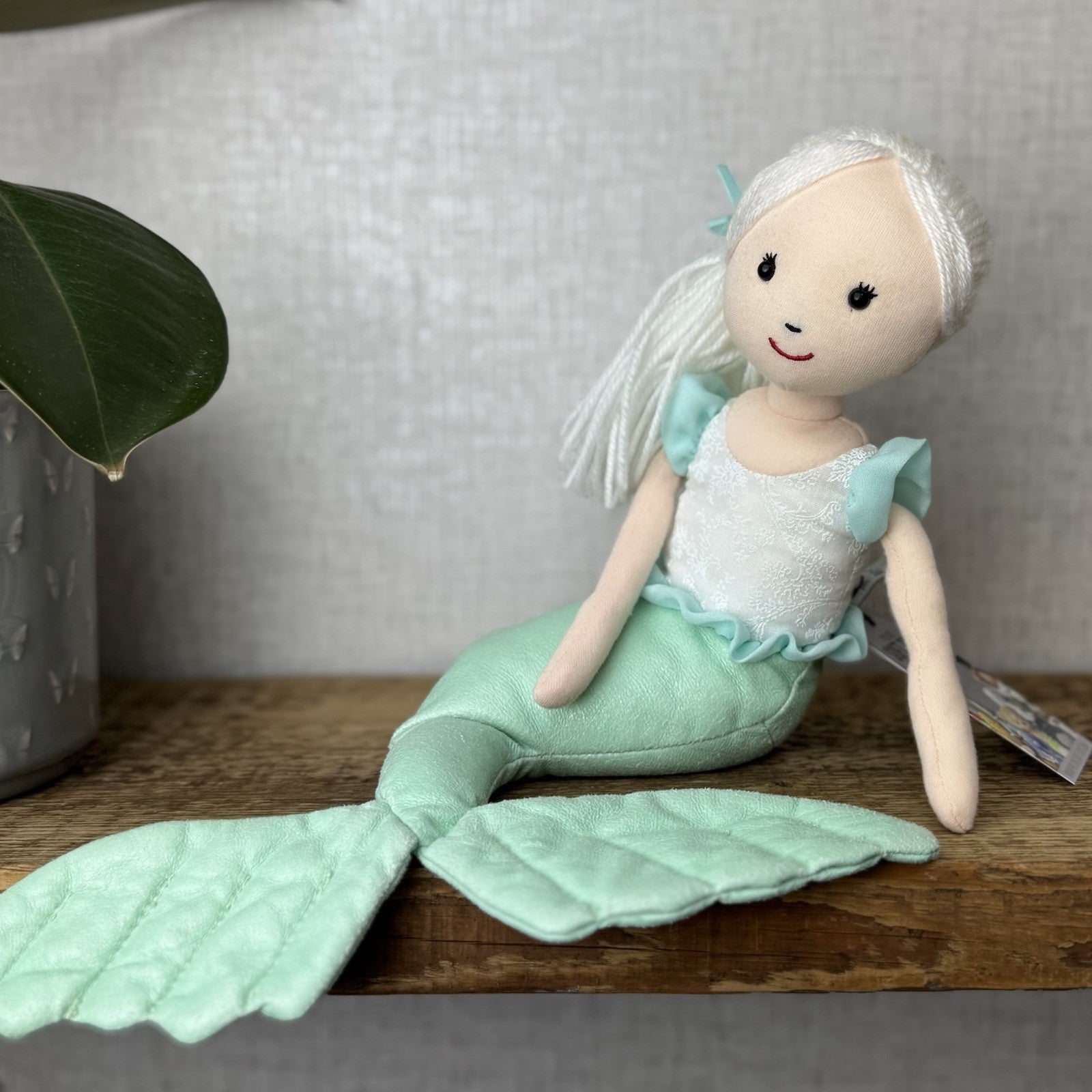 Jellycat London Maddie Shellbelle Mermaid Plush Doll Vinyl Green Tail Rare 16"