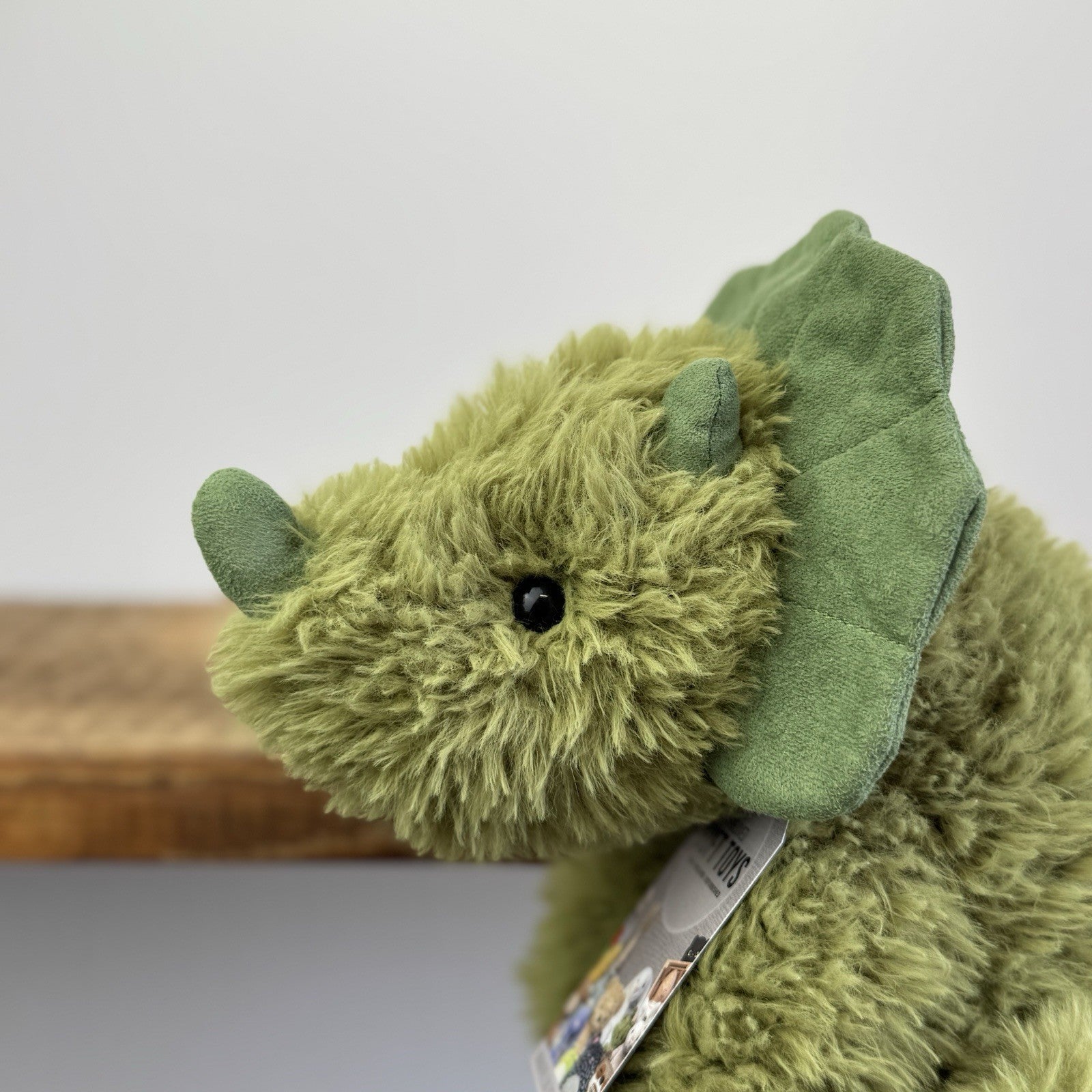 Jellycat Curvie Dino - Green Fluffy Sitting Dinosaur Plush Beanie - Medium 10"