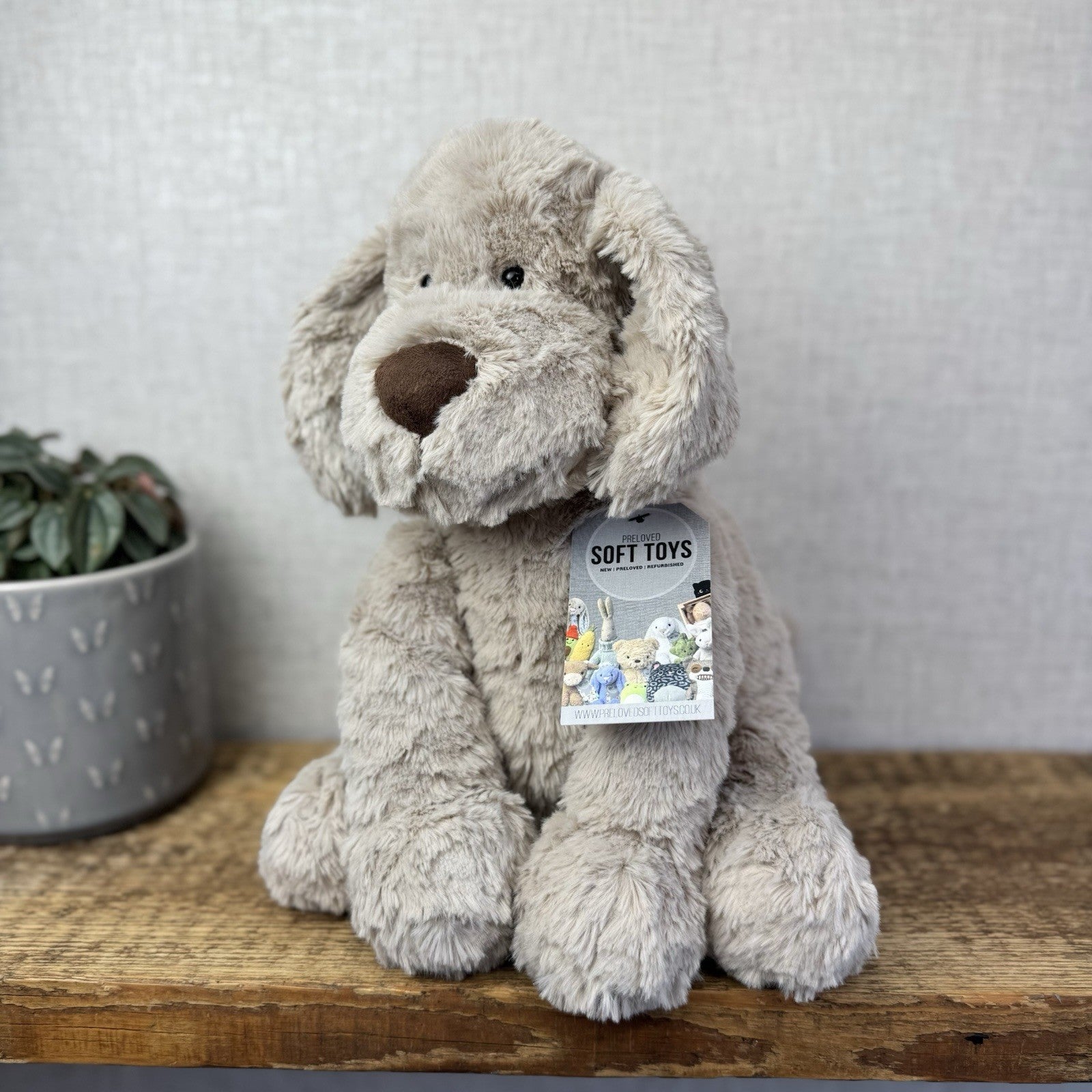 Jellycat Large Riley Fuddlewuddle Pup - Light Grey White Company Exclusive 12"