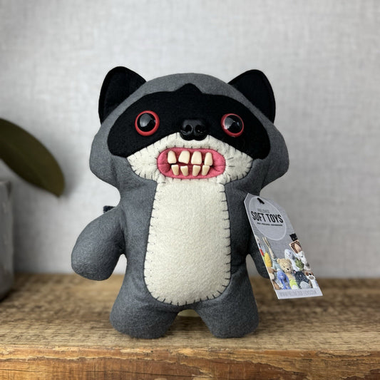 Fuggler Black/Grey Bandit Raccoon Red Eyed Stripe Tail Cute Teeth (no Tags)
