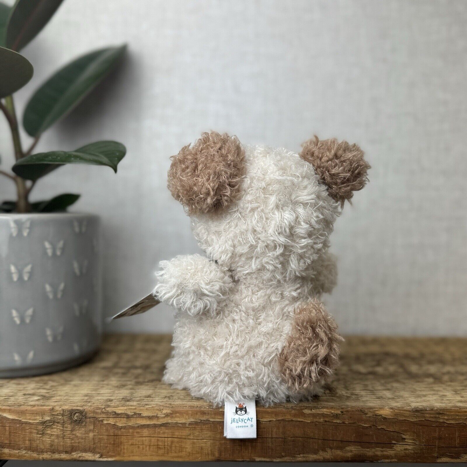 Jellycat Little Pup - Beige & Tan Small Curly Fur Puppy Beanie Toy Plush Dog 7"