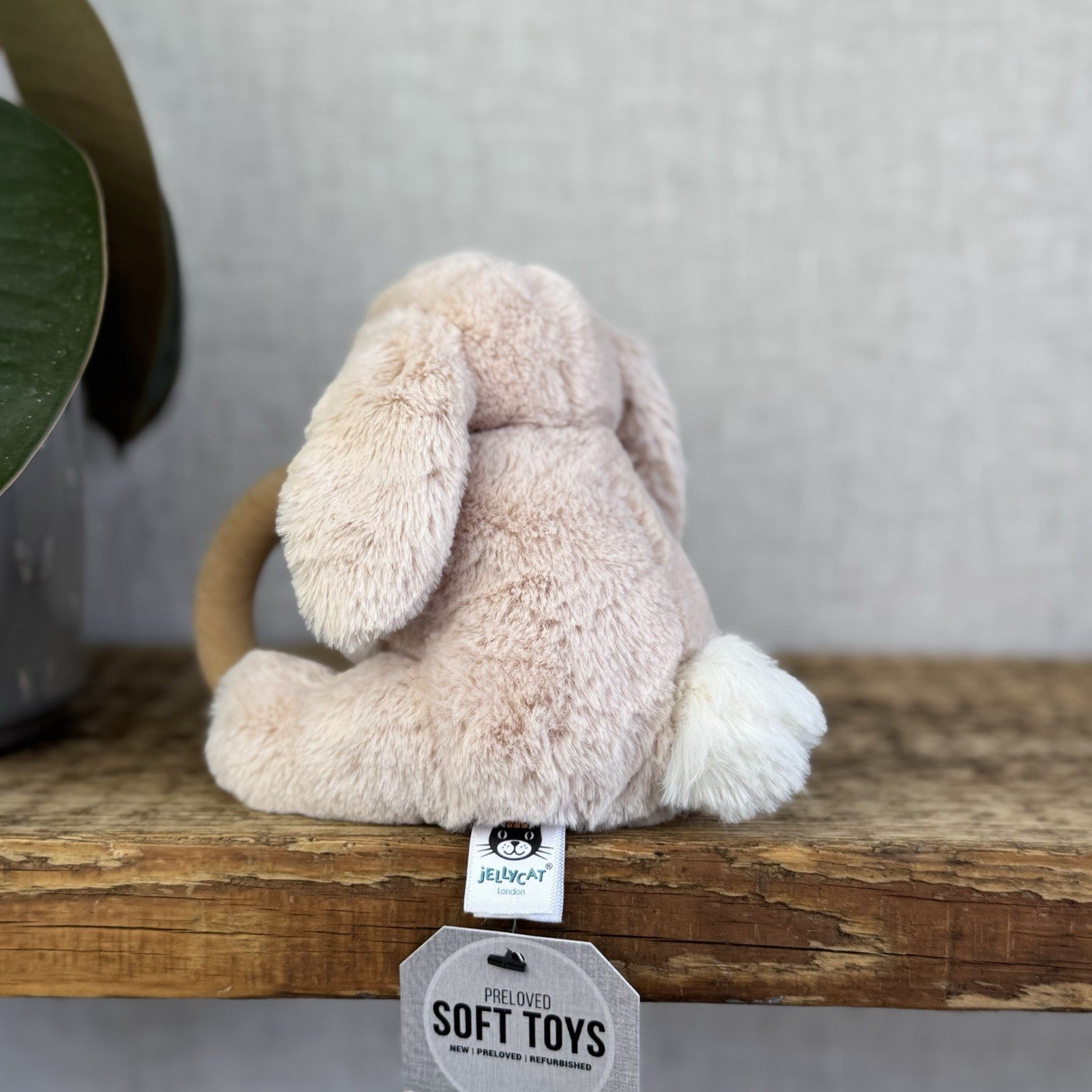 Jellycat Shooshu Bunny Beige Teething Ring - Smudge Bunny Teether Toy Rattle 5"