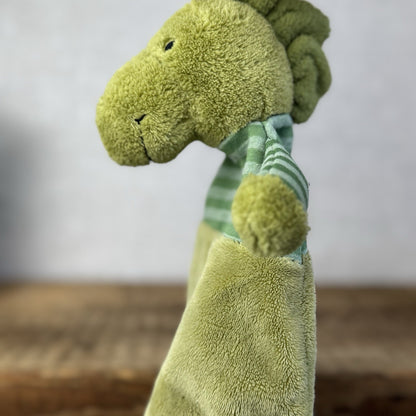 Jellycat Green Stripey Dinosaur Soother - Stripey Dino Doudou Comforter Retired