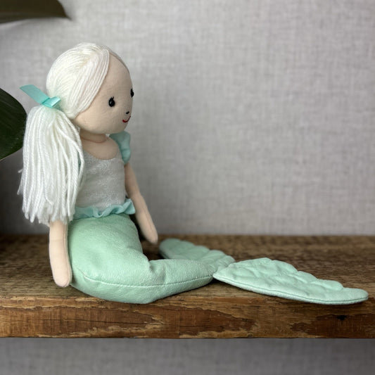 Jellycat London Maddie Shellbelle Mermaid Plush Doll Vinyl Green Tail Rare 16"