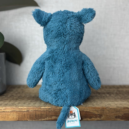 Jellycat Cushy Rhino Blue - Blue Textured Rhino Plush Beanie New With Tags 12"