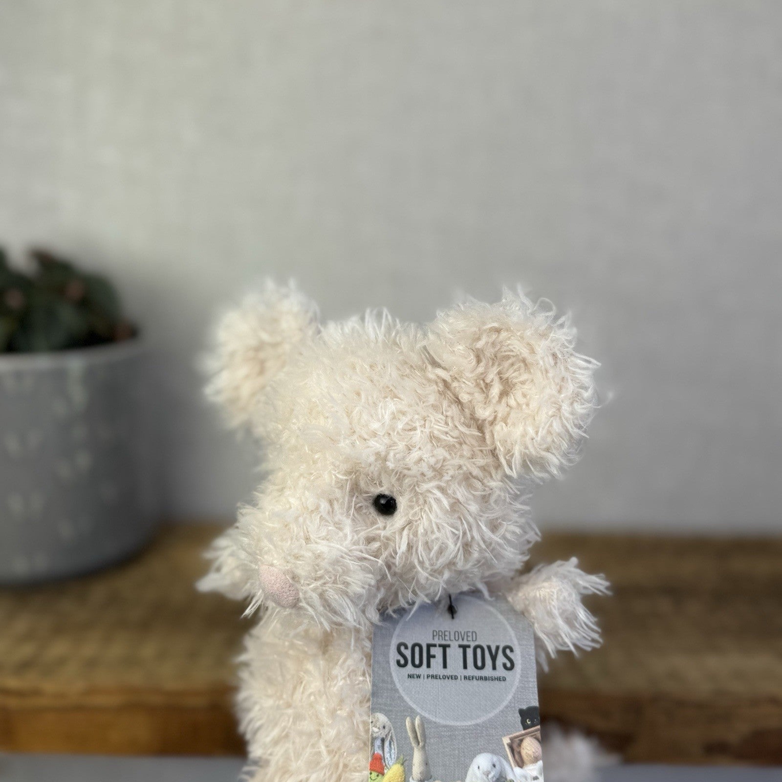 Jellycat Little Mouse - Fluffy Light Beige Mice Beanie Plush Curly Hair 7”