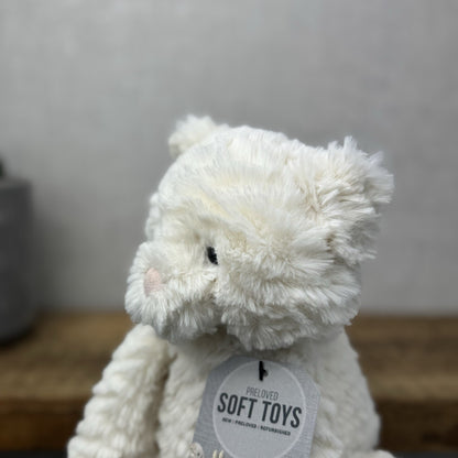 Jellycat Medium Fuddlewuddle Kitty - White Textured Sitting Cat Beanie Plush 8”