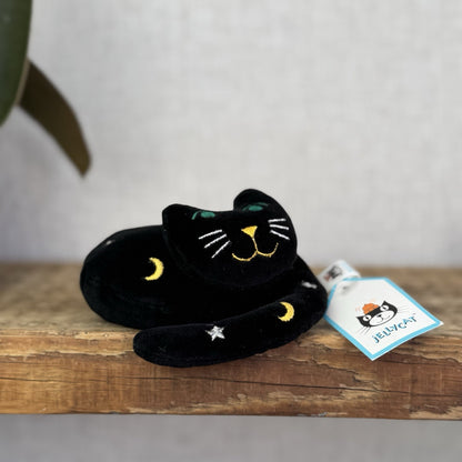 Jellycat Nightcap Nap - Retired 1998 Black Cat Stars/moons Vintage With Tags 4”