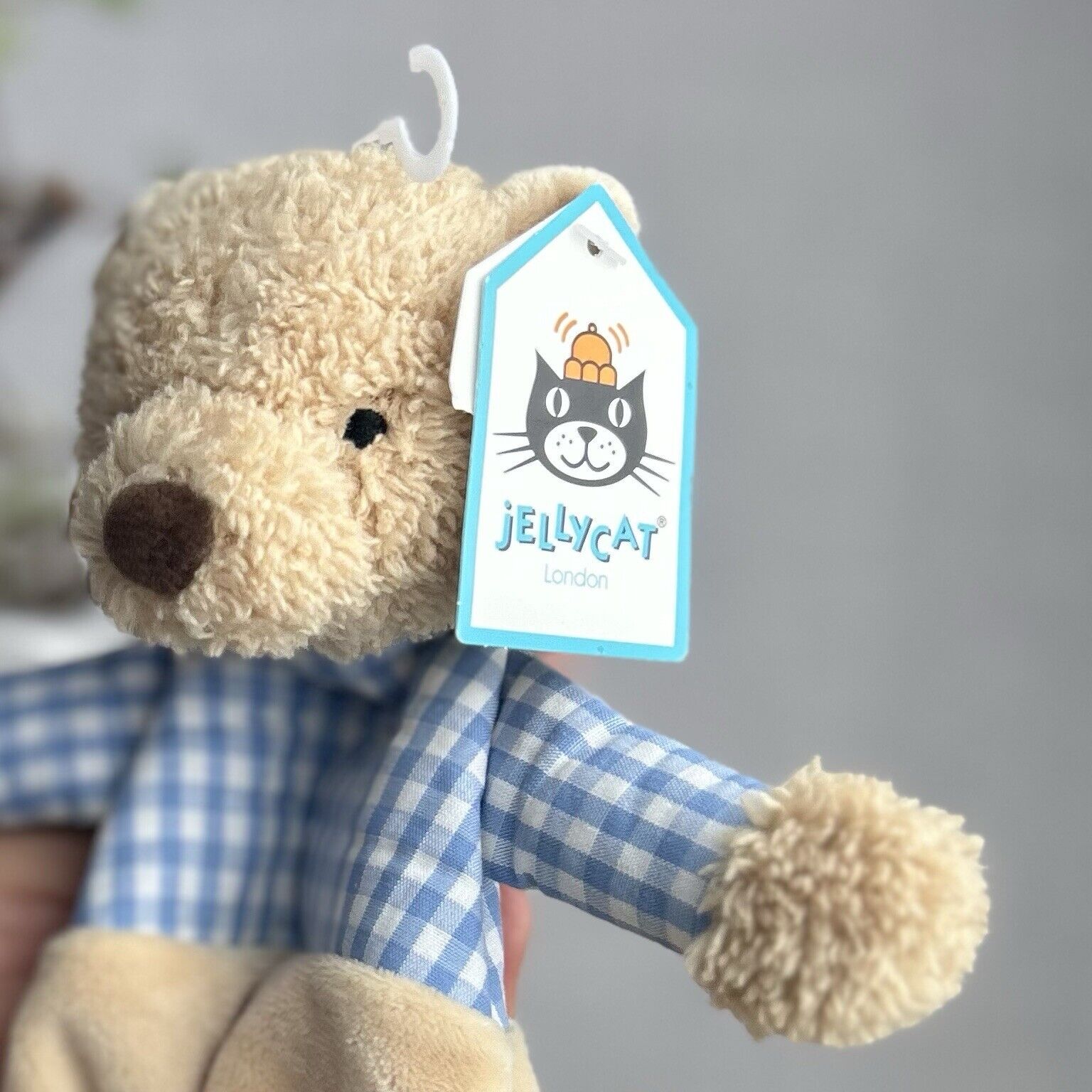 Jellycat Thomas Bear Soother Comforter Baby Soft Toy Beige Blue Gingham Plush