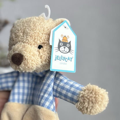 Jellycat Thomas Bear Soother Comforter Baby Soft Toy Beige Blue Gingham Plush