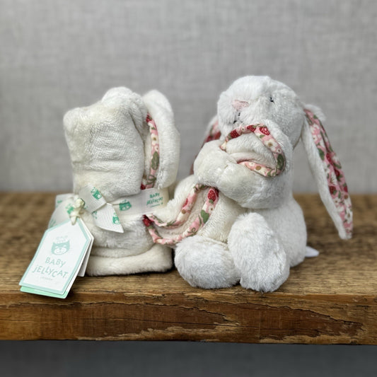 Jellycat Bashful Bunny Soother Bloosom Cream 'Berry 'Bunny Comforter Blanket New