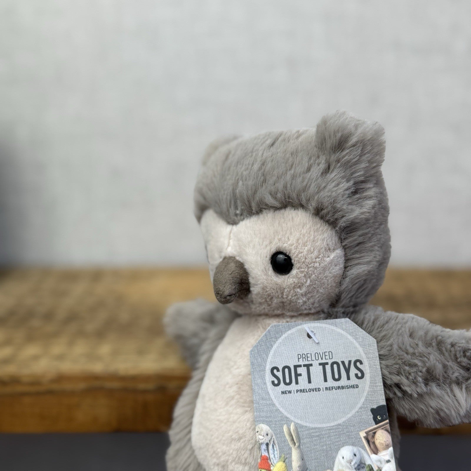 Jellycat Willow Owl Small Retired Grey Fluffy Small Owl Beanie Retired 8”
