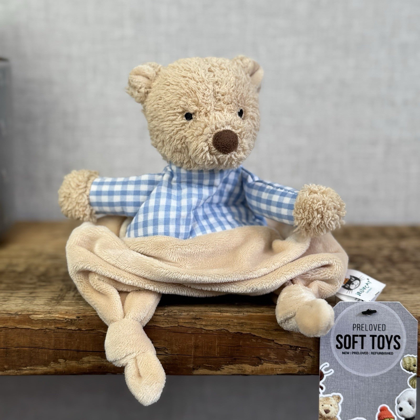 Jellycat Thomas Bear Comfort Blanket Soother - Bear Checked Shirt Soft Toy NWOT