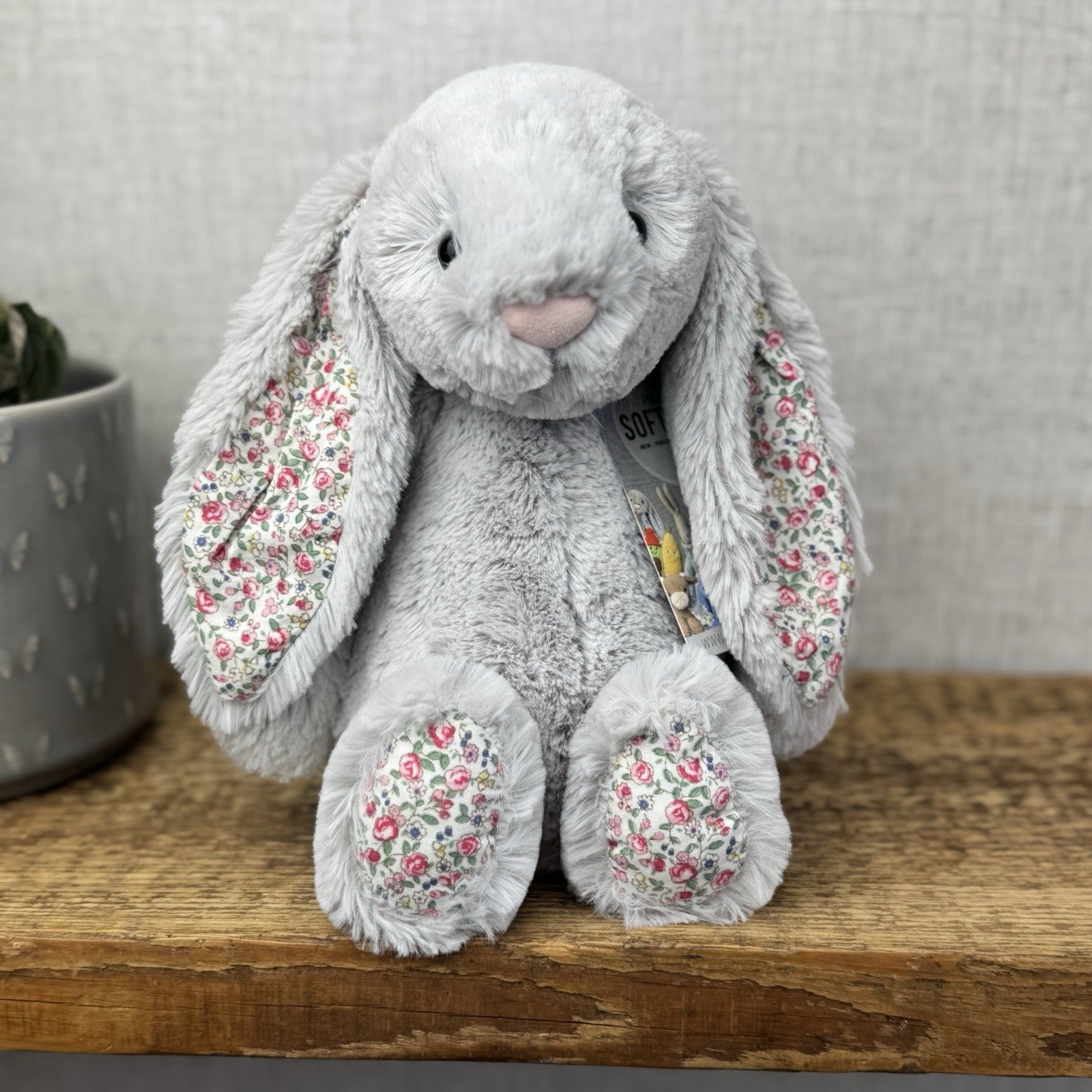 Jellycat Medium Silver Blossom Bunny - Grey Bunny Blossom Ears GreyTail 12"