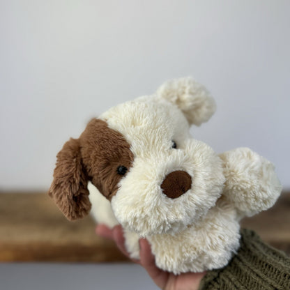 Jellycat Tumblie Biscuit Puppy Dog - Beige/Tan Patch Dog Laying Plush 14"