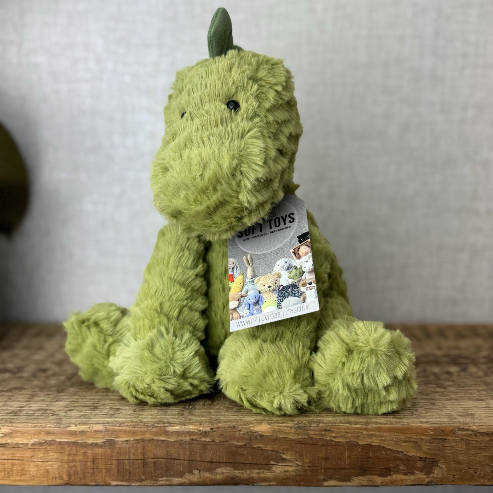 Jellycat Fuddlewuddle Dinosaur - Green Dino Textured Beanie Soft Toy 9"