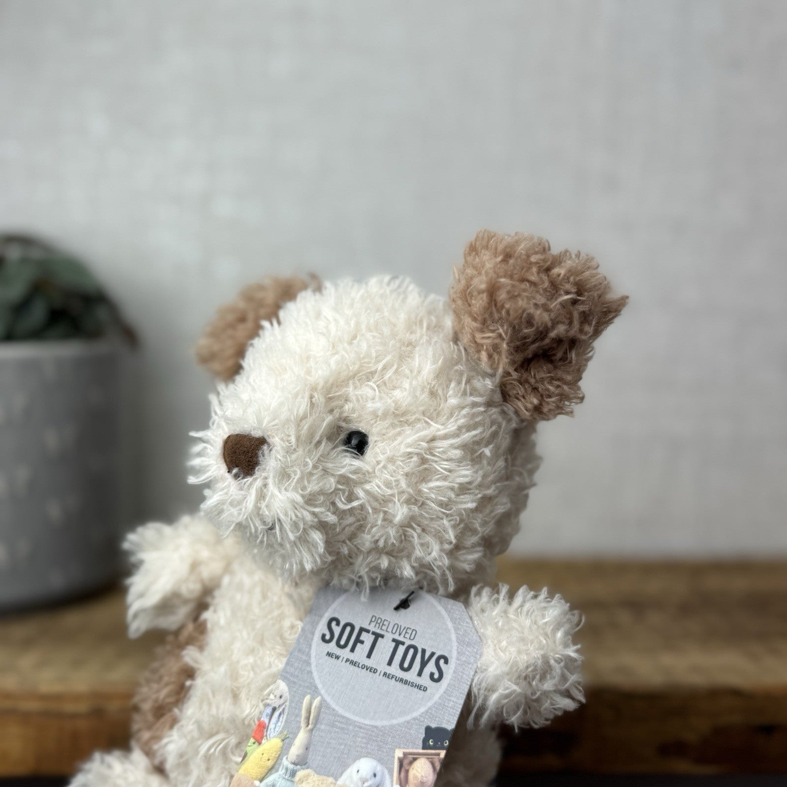 Jellycat Little Pup - Beige & Tan Small Curly Fur Puppy Beanie Toy Dog 7" (#2)