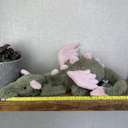 Jellycat Malachy Dragon - Green / Pink Plush Large Jellycat Dragon NWOT 18"