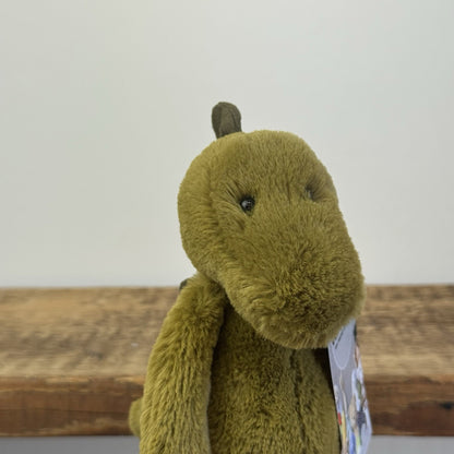 Jellycat Small Bashful Green Dino - Green Olive Beanie Dinosaur Soft Toy 8”