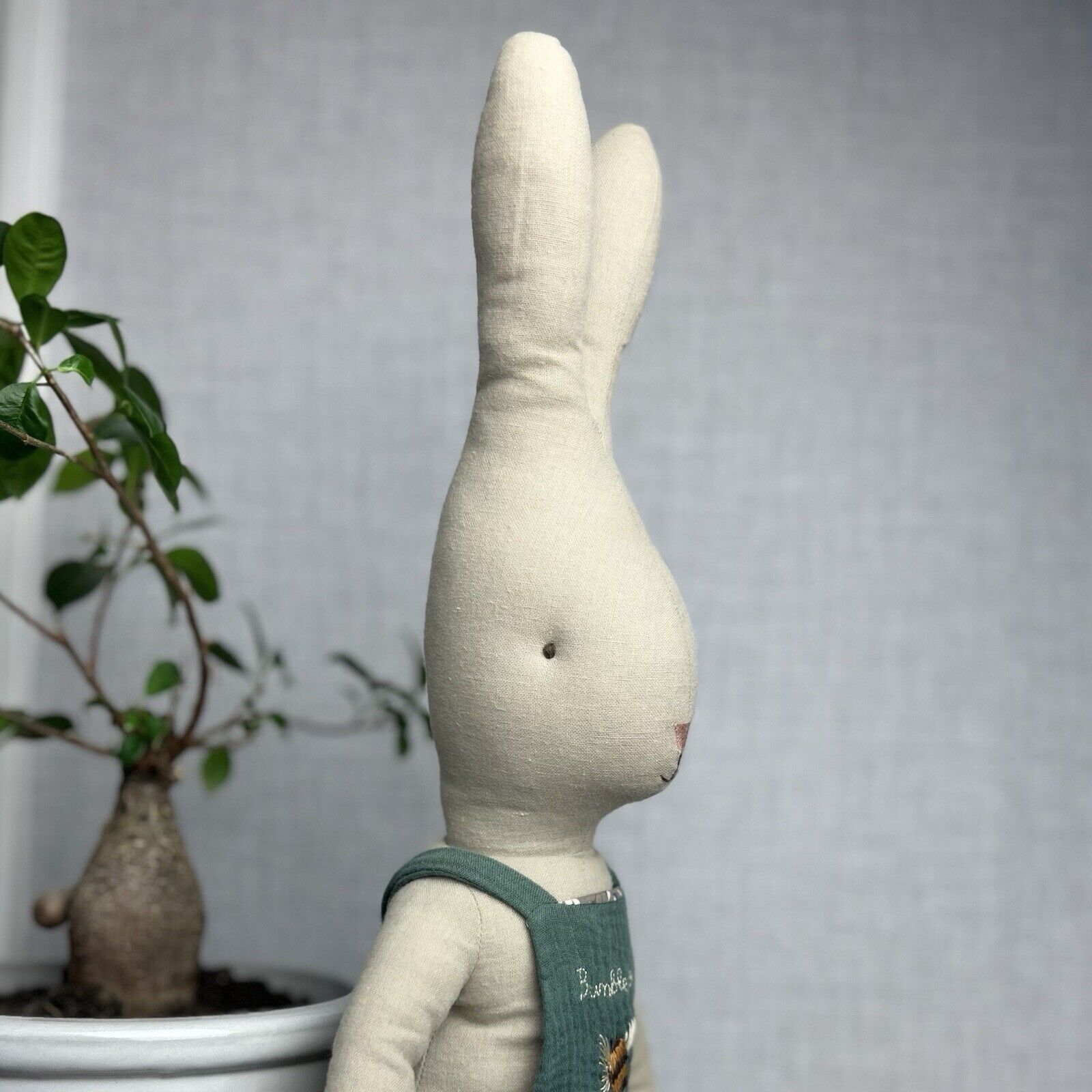 Maileg Size 5 Rabbit In Overalls - Large Bunny Rabbit Green Bee Romper/overalls