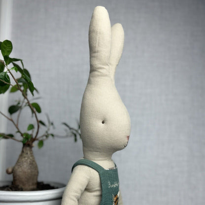 Maileg Size 5 Rabbit In Overalls - Large Bunny Rabbit Green Bee Romper/overalls