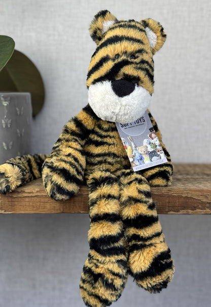 Jellycat Merryday Tiger - Wild Cat Beanie Tiger Plush Long Tail Rare Retired 15”