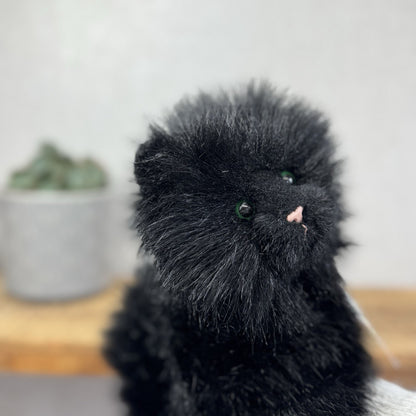 Russ All Black Fluffy Cat Sassy - Green Eyes Realistic Black Cat Plush Rare 15”