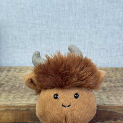 Jellycat Amuseabean Highland Cow  - Small Brown Beanie Cow Soft Toy Retired 5”