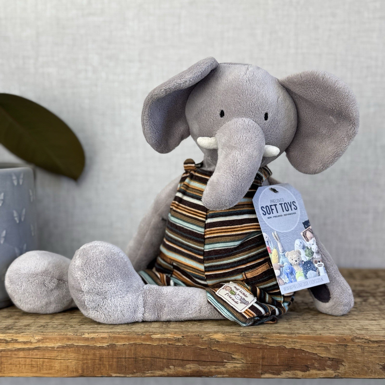 Jellycat My Little Friends Elephant - Striped Dungarees Soft Grey Retired Range