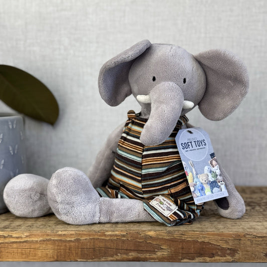 Jellycat My Little Friends Elephant - Striped Dungarees Soft Grey Retired Range